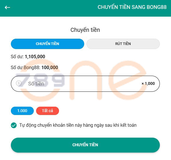 Chuyển điểm sang Bong88